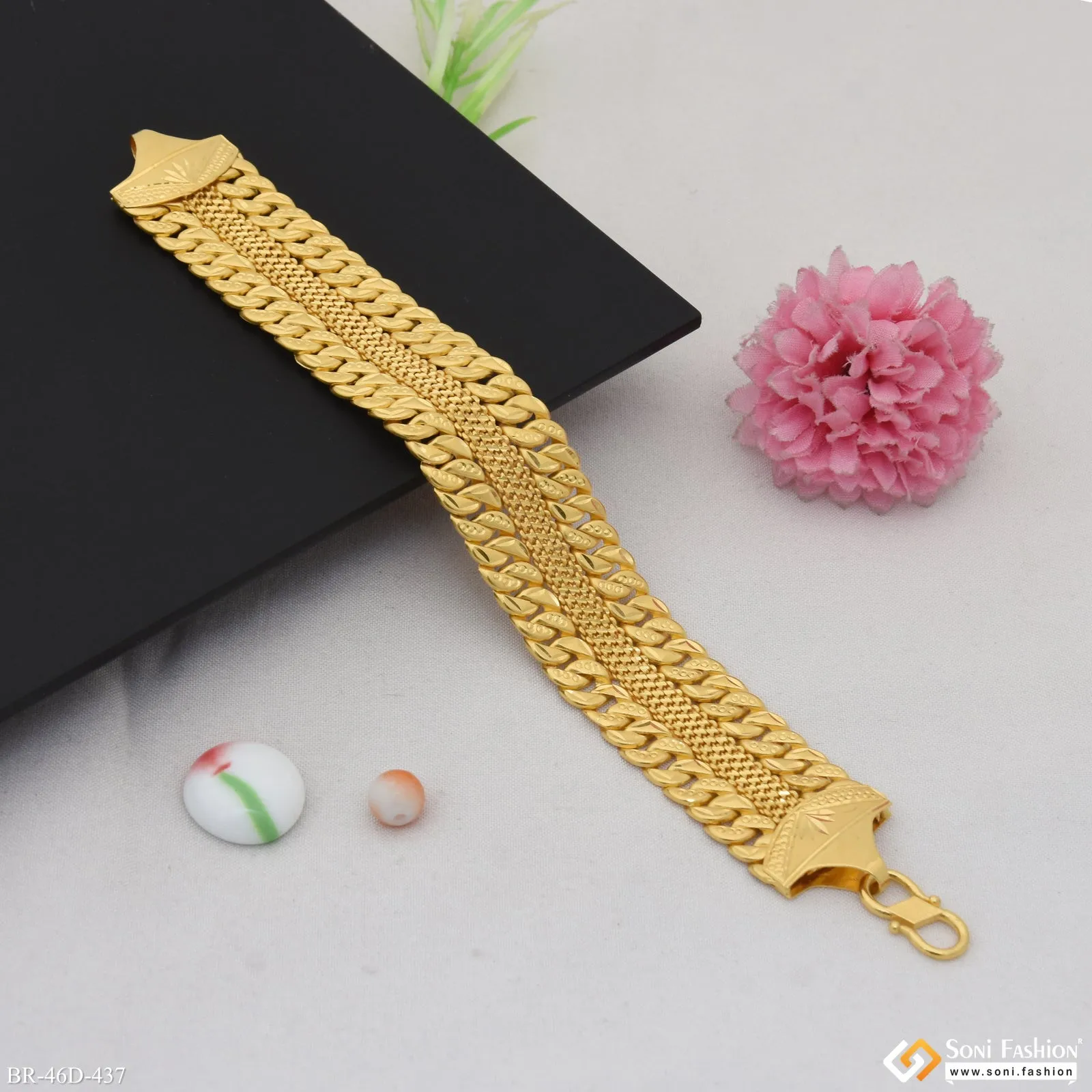 1 Gram Gold Plated 2 In 1 Pokal Bracelet for Men - Style D437