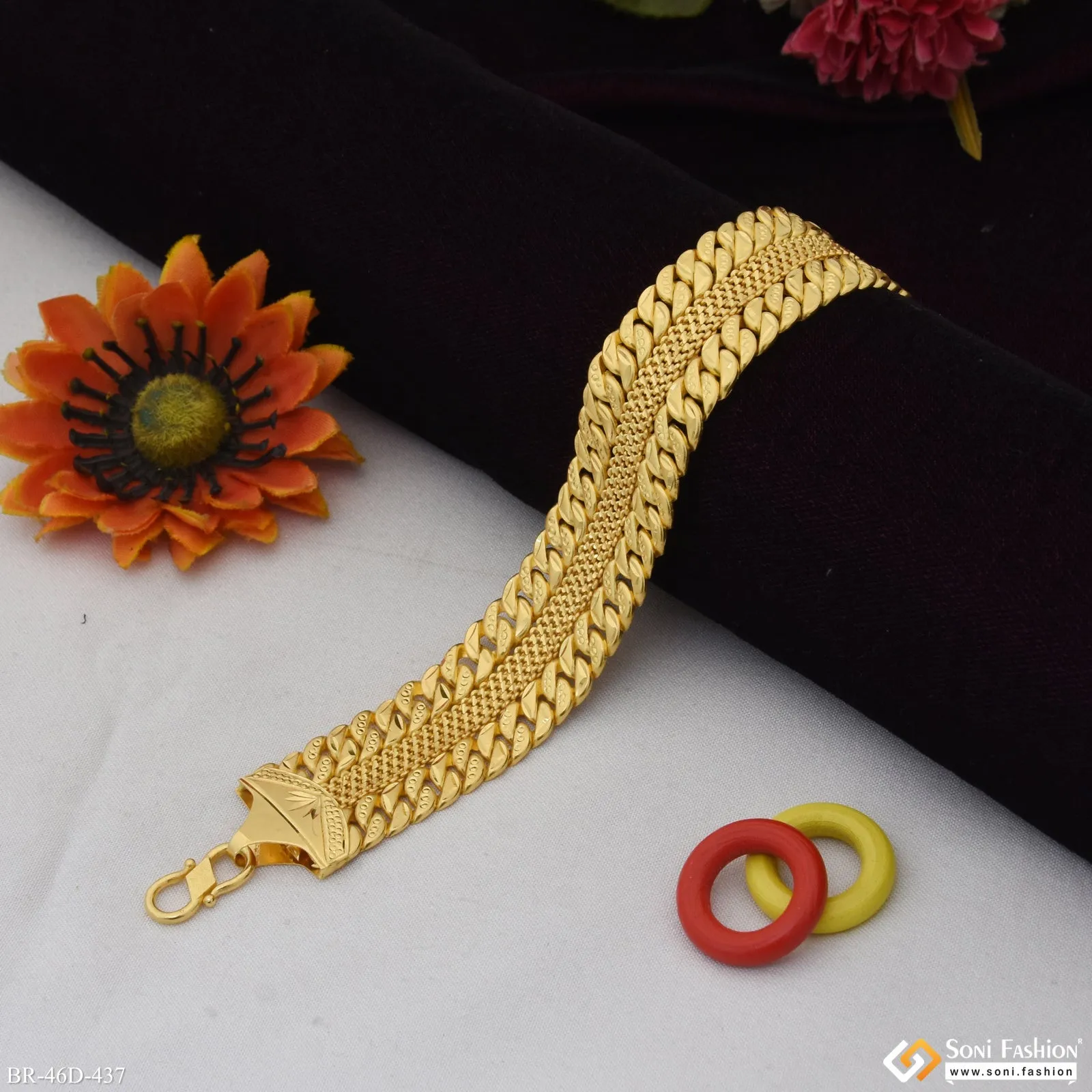 1 Gram Gold Plated 2 In 1 Pokal Bracelet for Men - Style D437