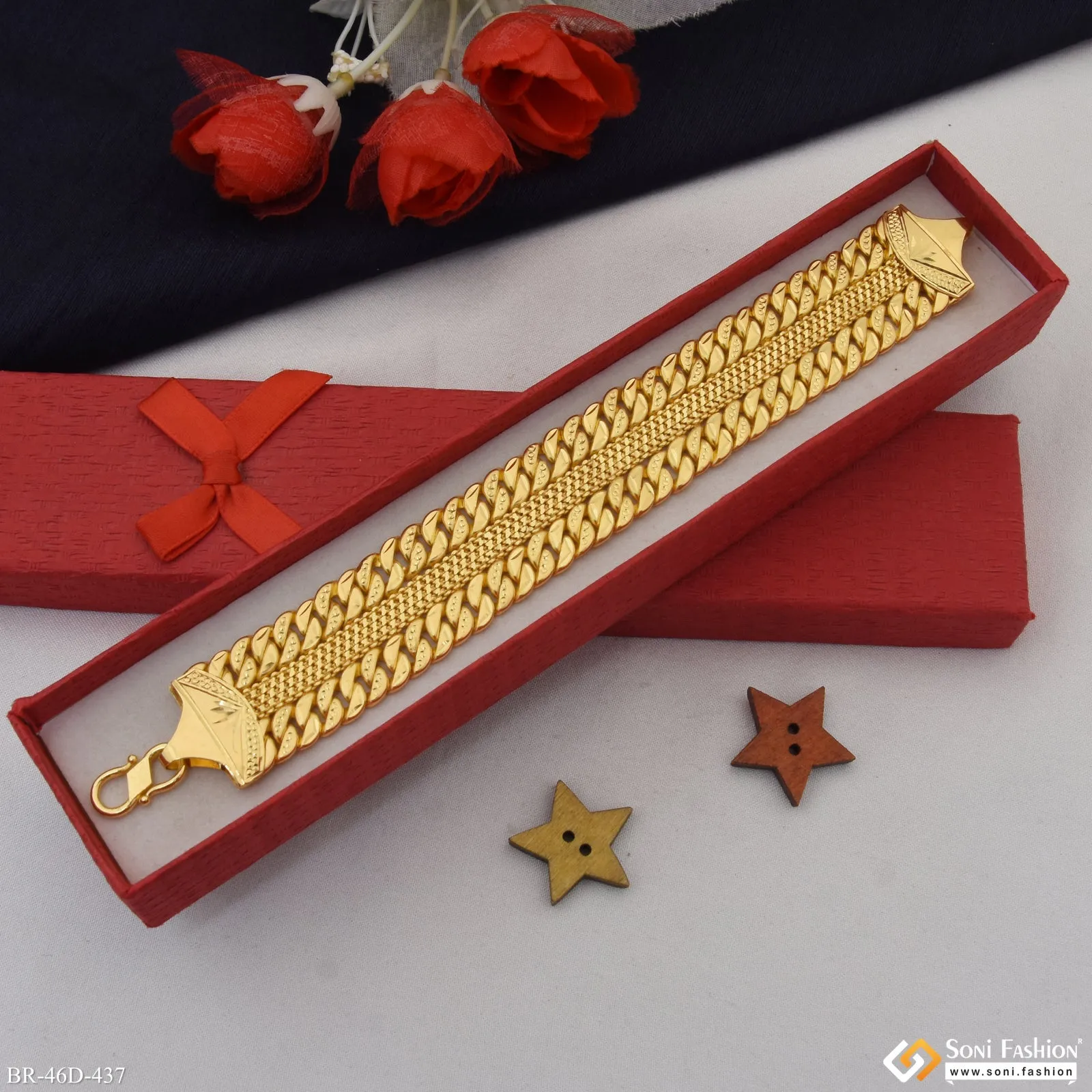 1 Gram Gold Plated 2 In 1 Pokal Bracelet for Men - Style D437