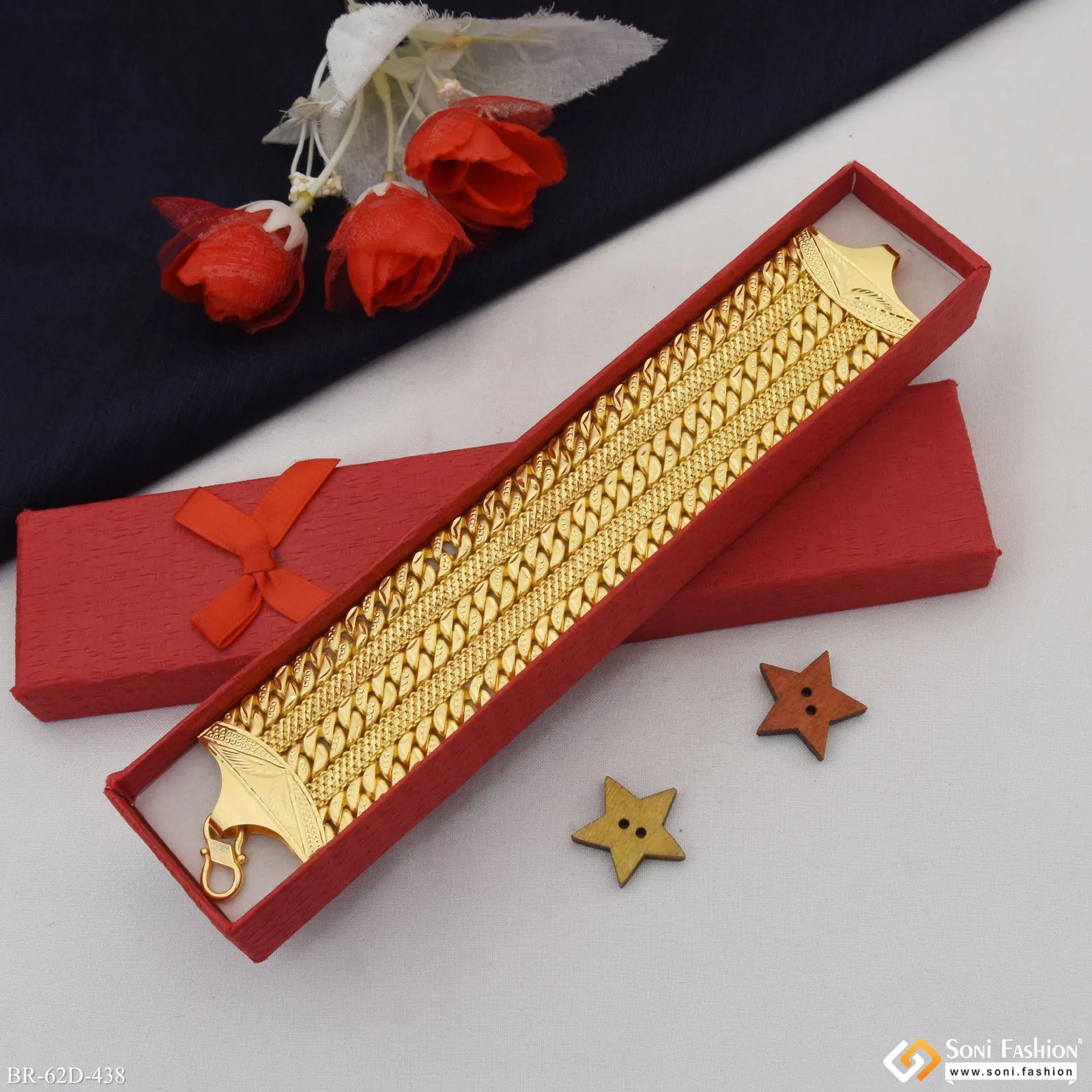 1 Gram Gold Plated 2 In 1 Pokal Bracelet for Men - Style D438