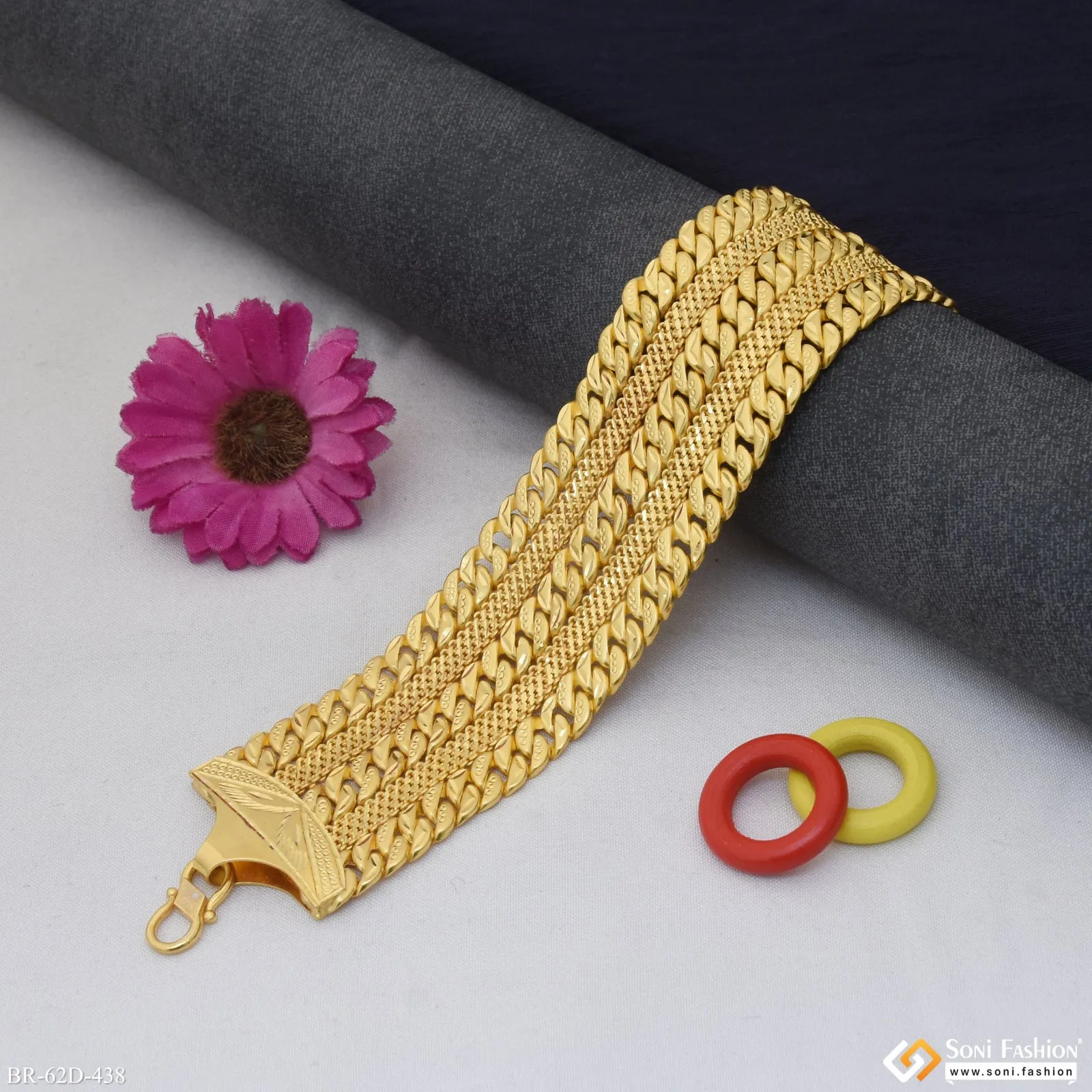 1 Gram Gold Plated 2 In 1 Pokal Bracelet for Men - Style D438
