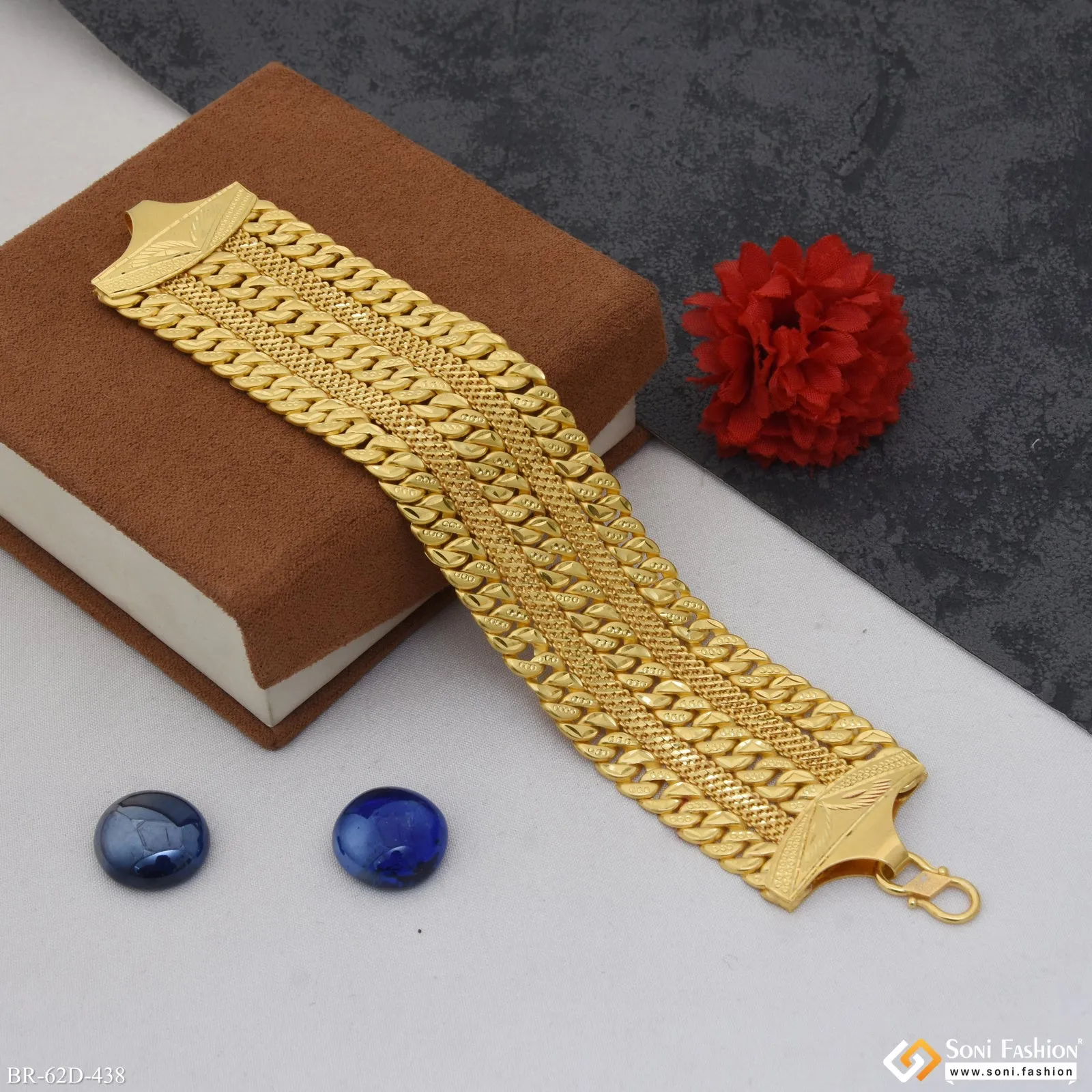 1 Gram Gold Plated 2 In 1 Pokal Bracelet for Men - Style D438