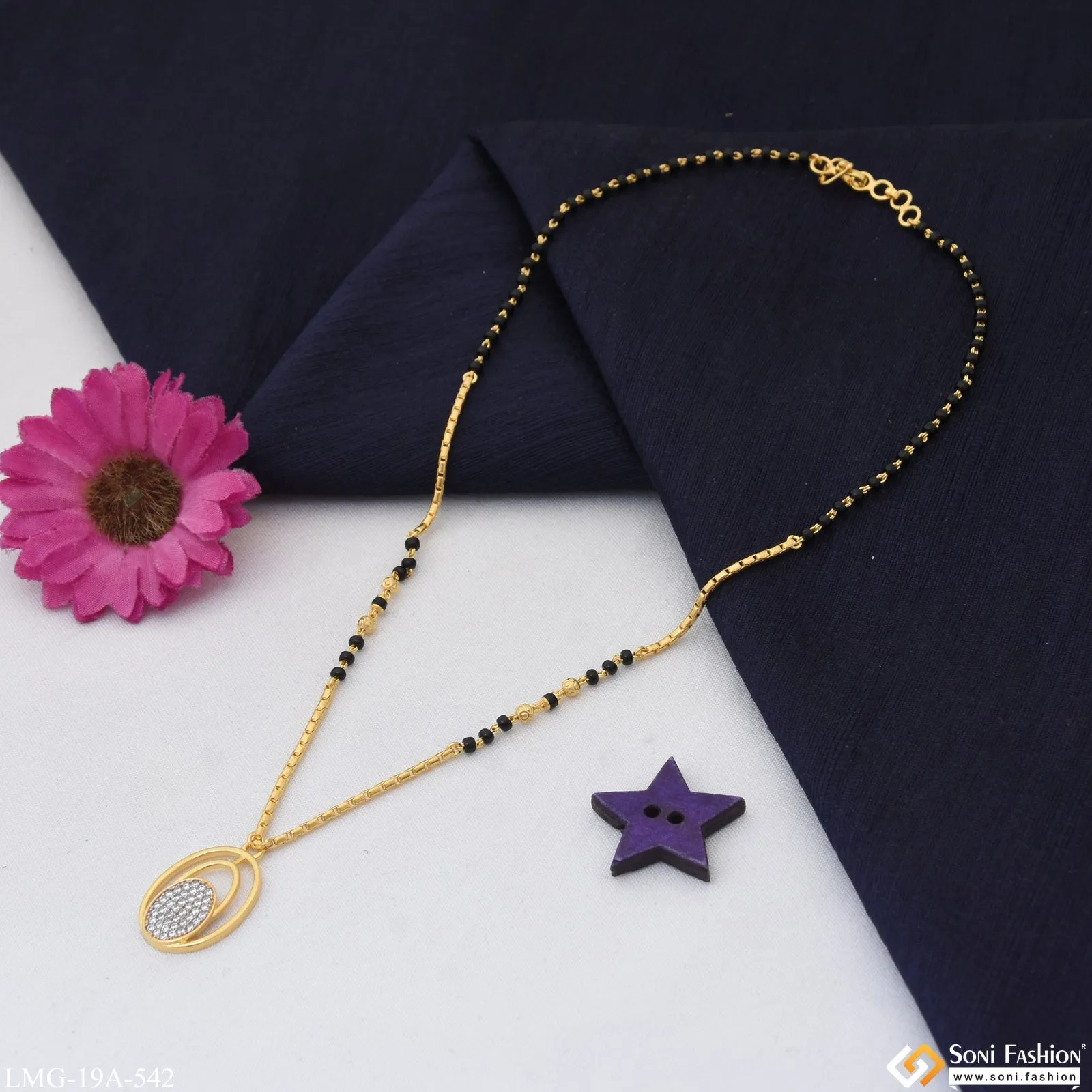 1 Gram Gold Plated Glittering Design Mangalsutra for Women - Style A542