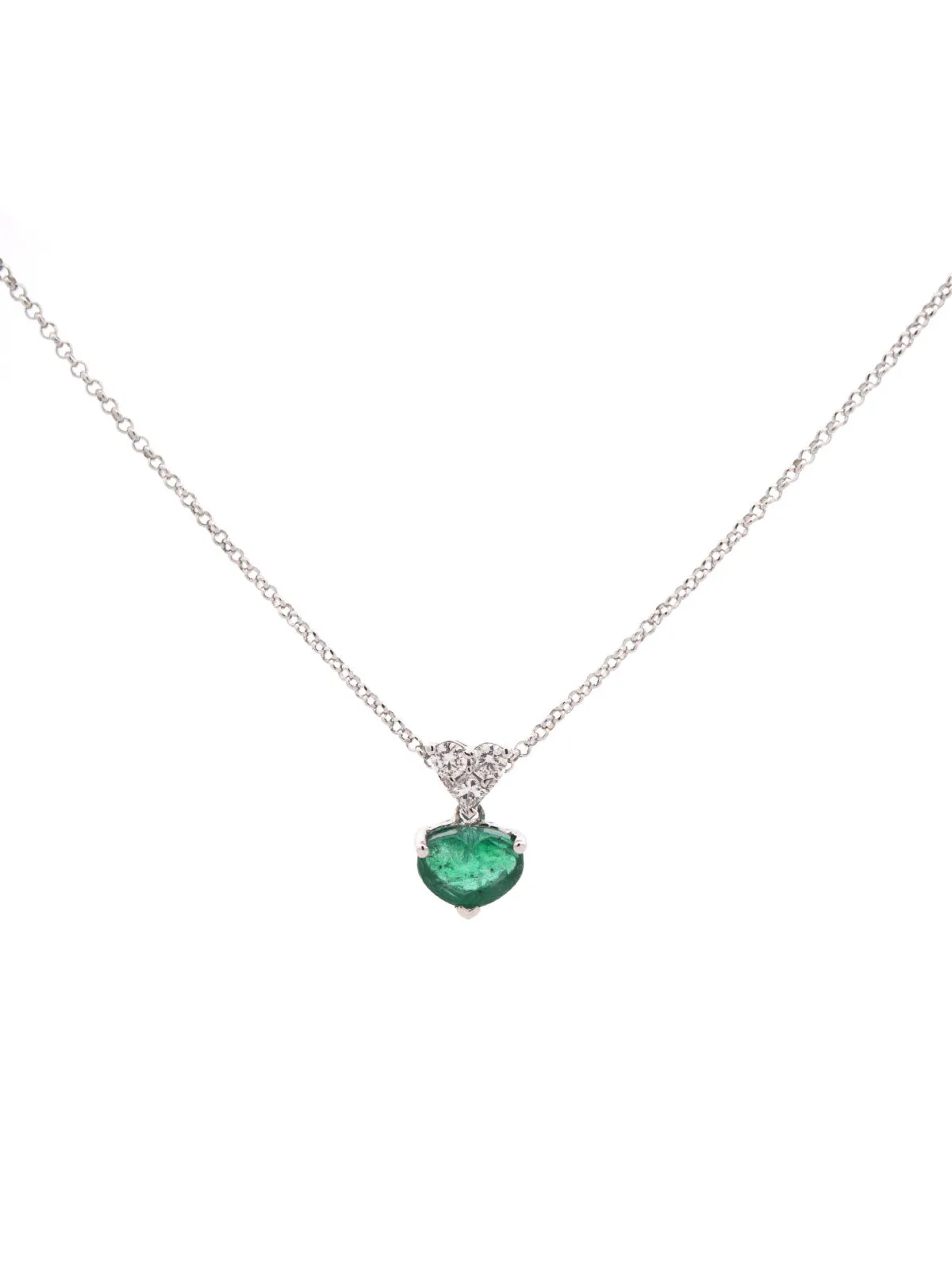 1.05ct Diamond Emerald 18K Gold Heart Necklace