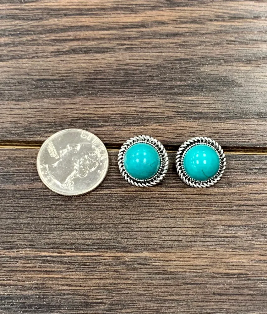 12mm Blue Turquoise Stud Earrings