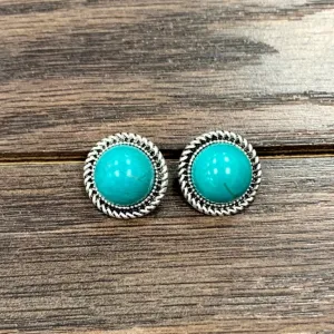 12mm Blue Turquoise Stud Earrings