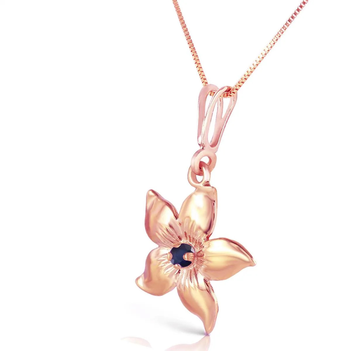 14K Solid Rose Gold Flower Necklace w/ Natural Sapphire
