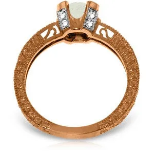 14K Solid Rose Gold Rings Natural Diamond & Aquamarine