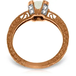 14K Solid Rose Gold Rings Natural Diamond & Aquamarine