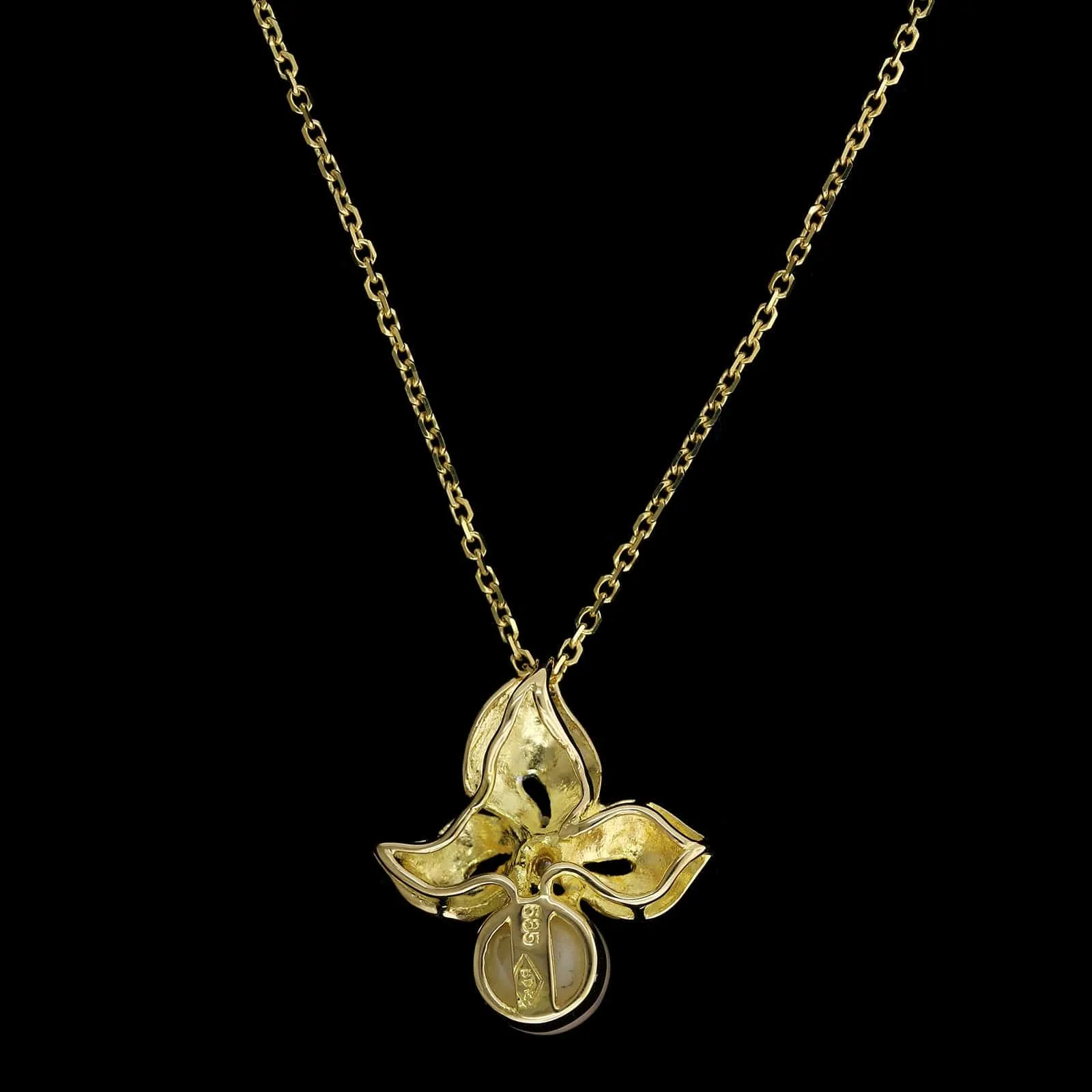 14K Two Tone Gold Estate Cultured Pearl Diamond Pendant Necklace