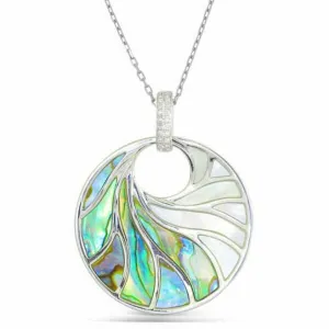 14K White Abalone,Mother of Pearl and Natural Diamond 18 inch Necklace