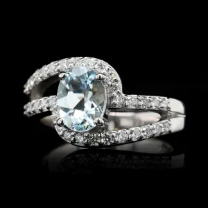 14K White Gold Estate Aquamarine and Diamond Ring