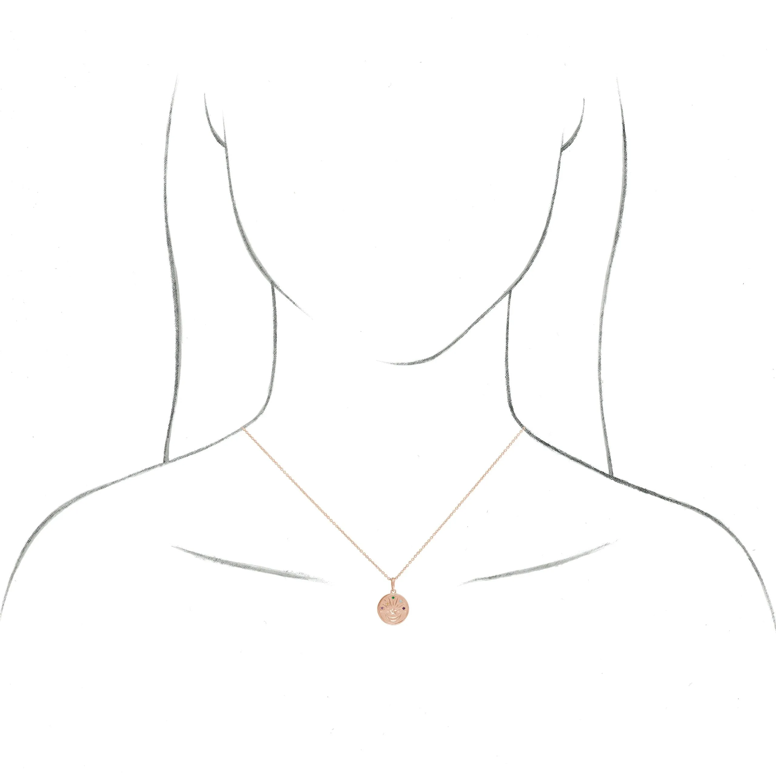 14K Yellow Gold Petite Multi-Gemstone Celestial Coin 18" Necklace