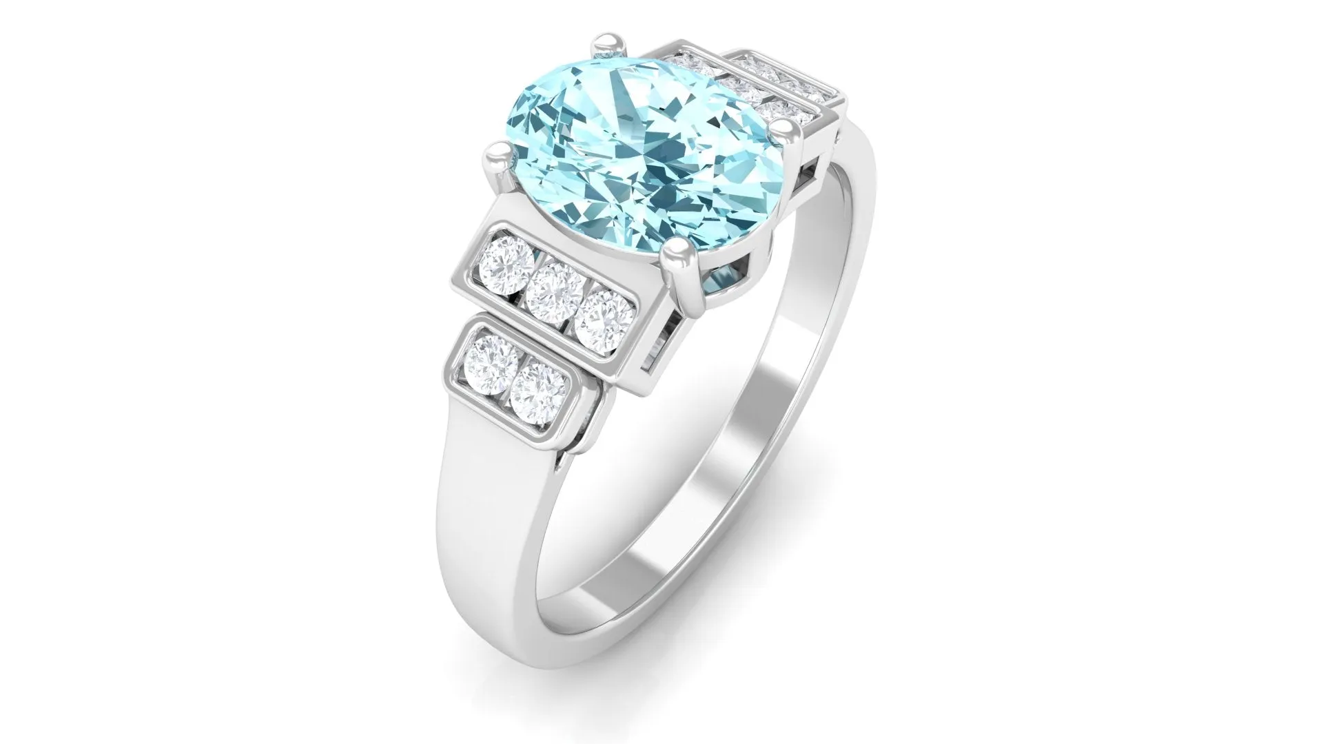1.50 CT Aquamarine Solitaire Ring with Diamond Collar