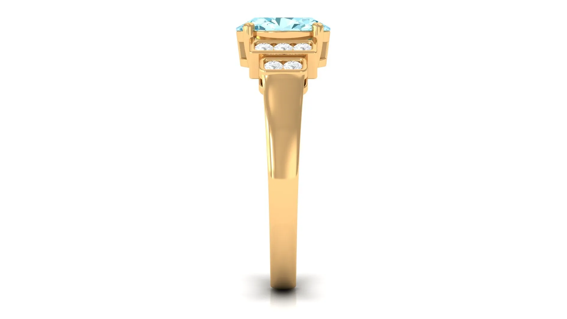 1.50 CT Aquamarine Solitaire Ring with Diamond Collar