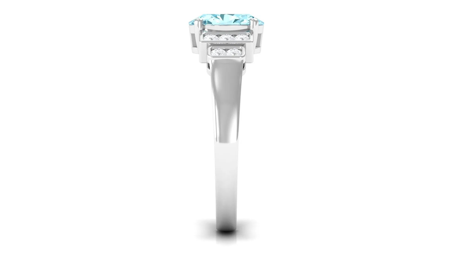 1.50 CT Aquamarine Solitaire Ring with Diamond Collar