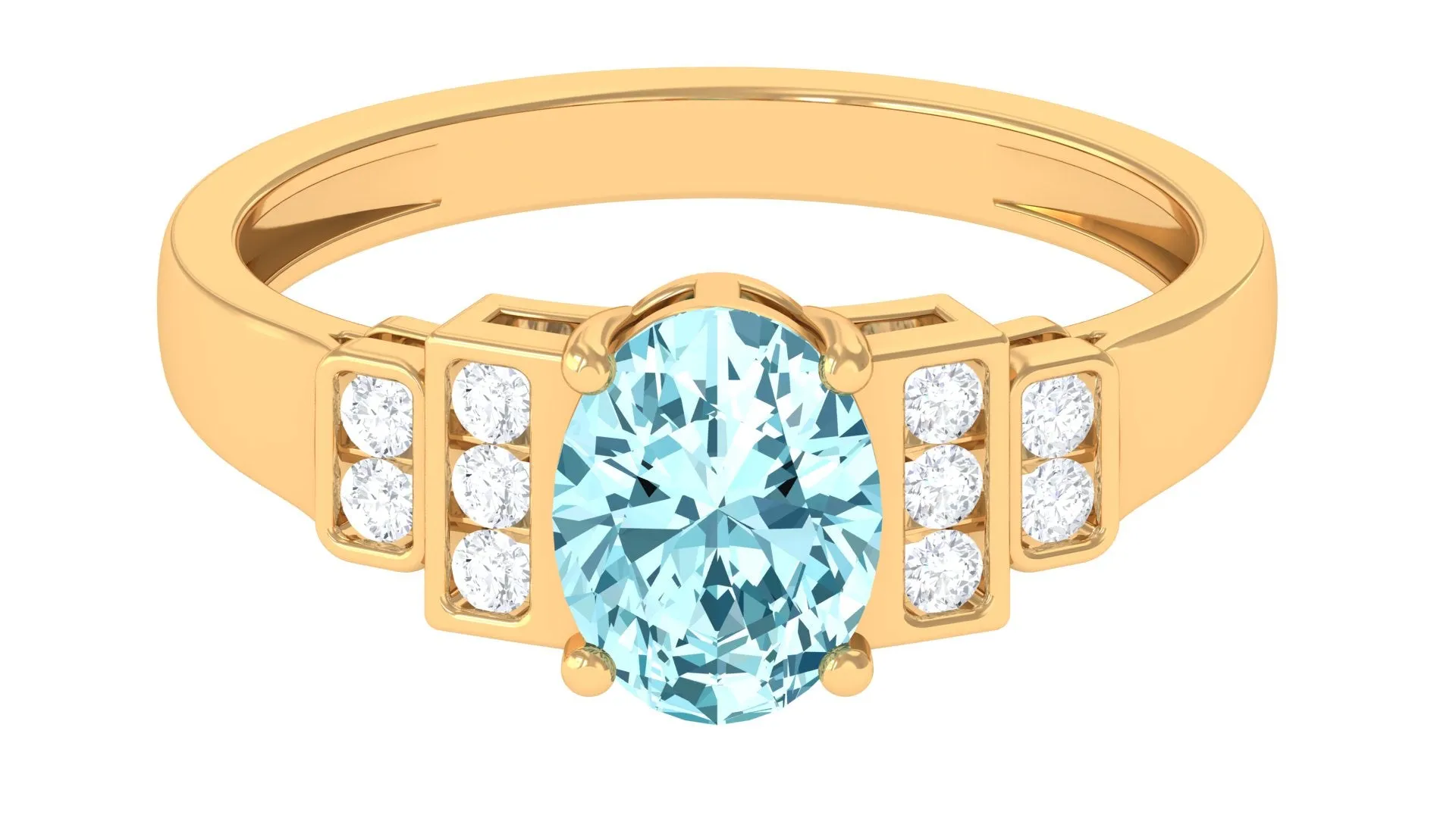 1.50 CT Aquamarine Solitaire Ring with Diamond Collar