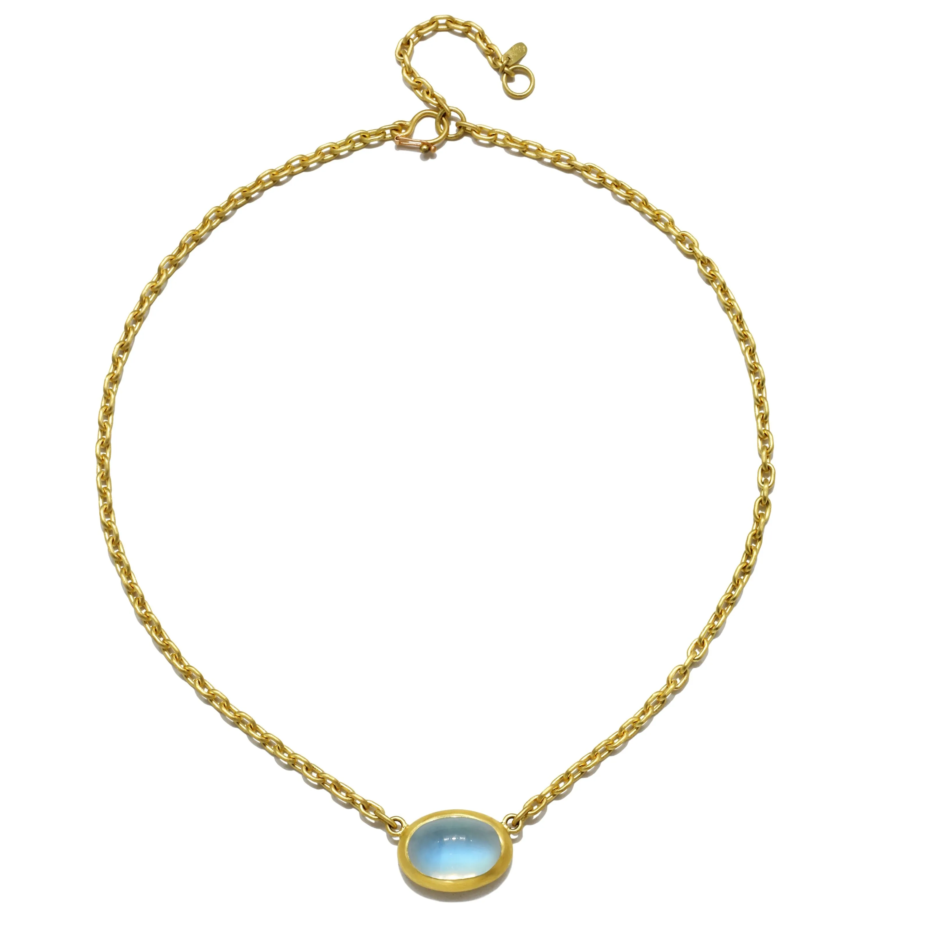 18 Karat Gold Oval Ceylon Moonstone Necklace - 18.07 carats