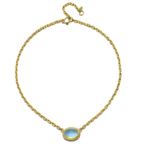 18 Karat Gold Oval Ceylon Moonstone Necklace - 18.07 carats