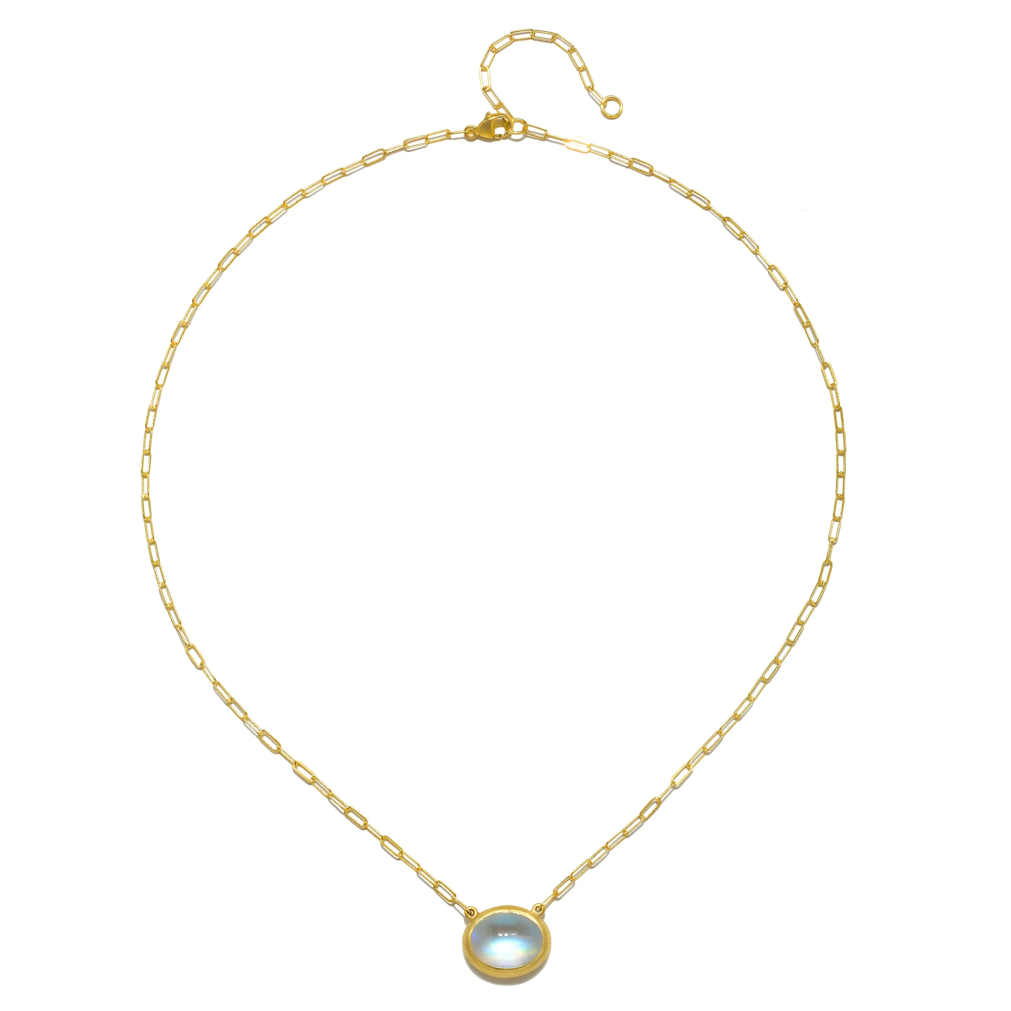 18 Karat Gold Oval Ceylon Moonstone Necklace