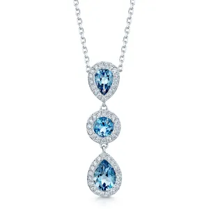 18ct White Gold Pear & Round Aquamarine & Diamond Pendant