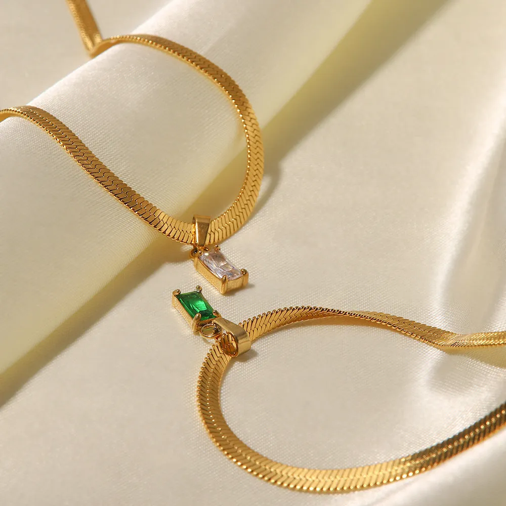 18K Gold Plated Green/White Baguette Zircon Pendant Necklace