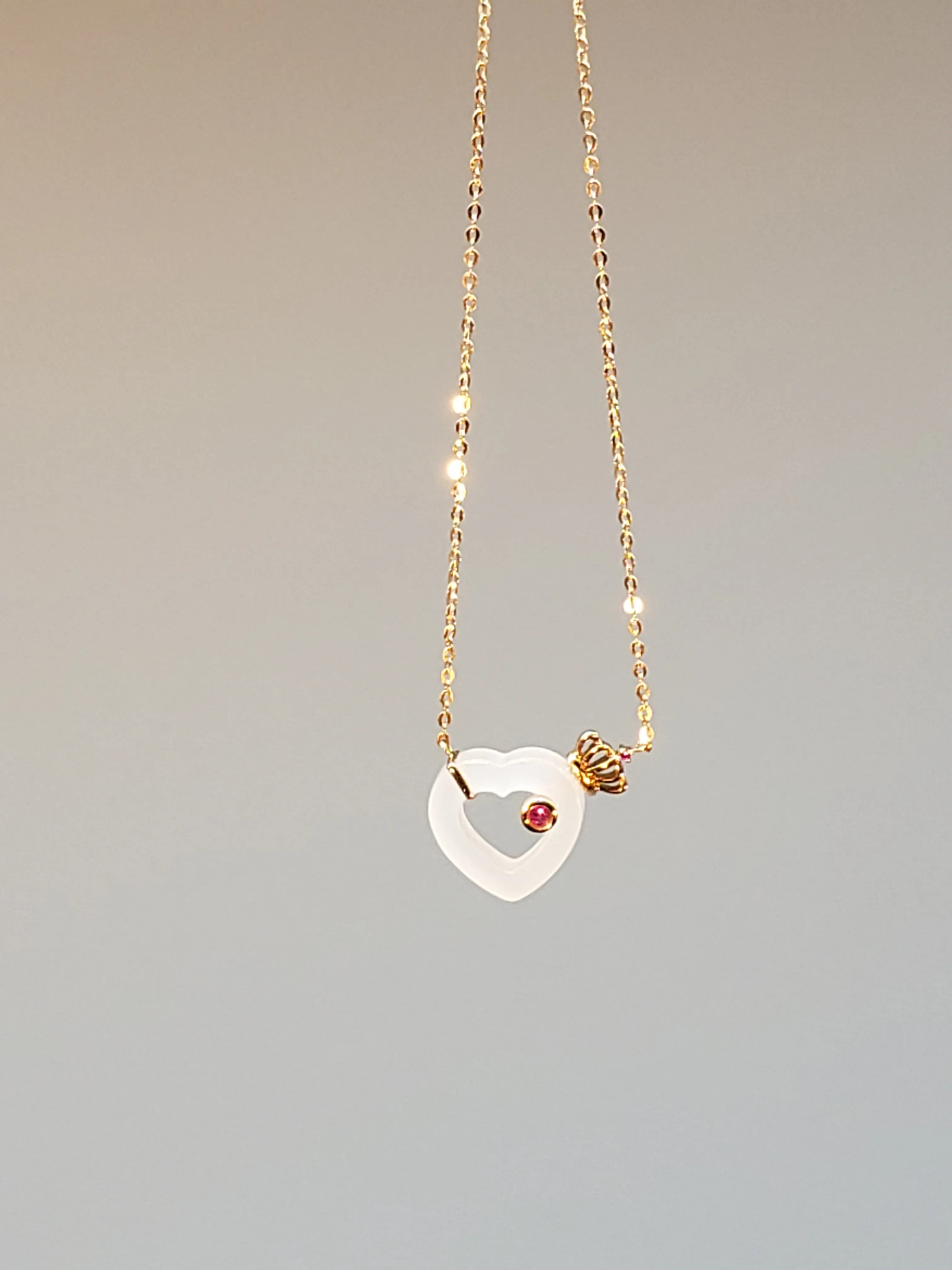 18k White Jade Heart Pendant Necklace #1510