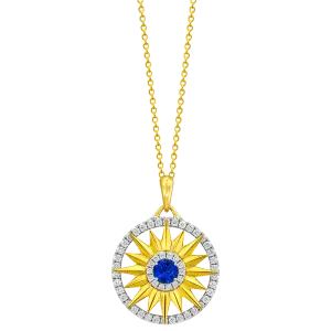 18K Yellow & White Blue Sapphire and Natural Diamond 17 inch Necklace