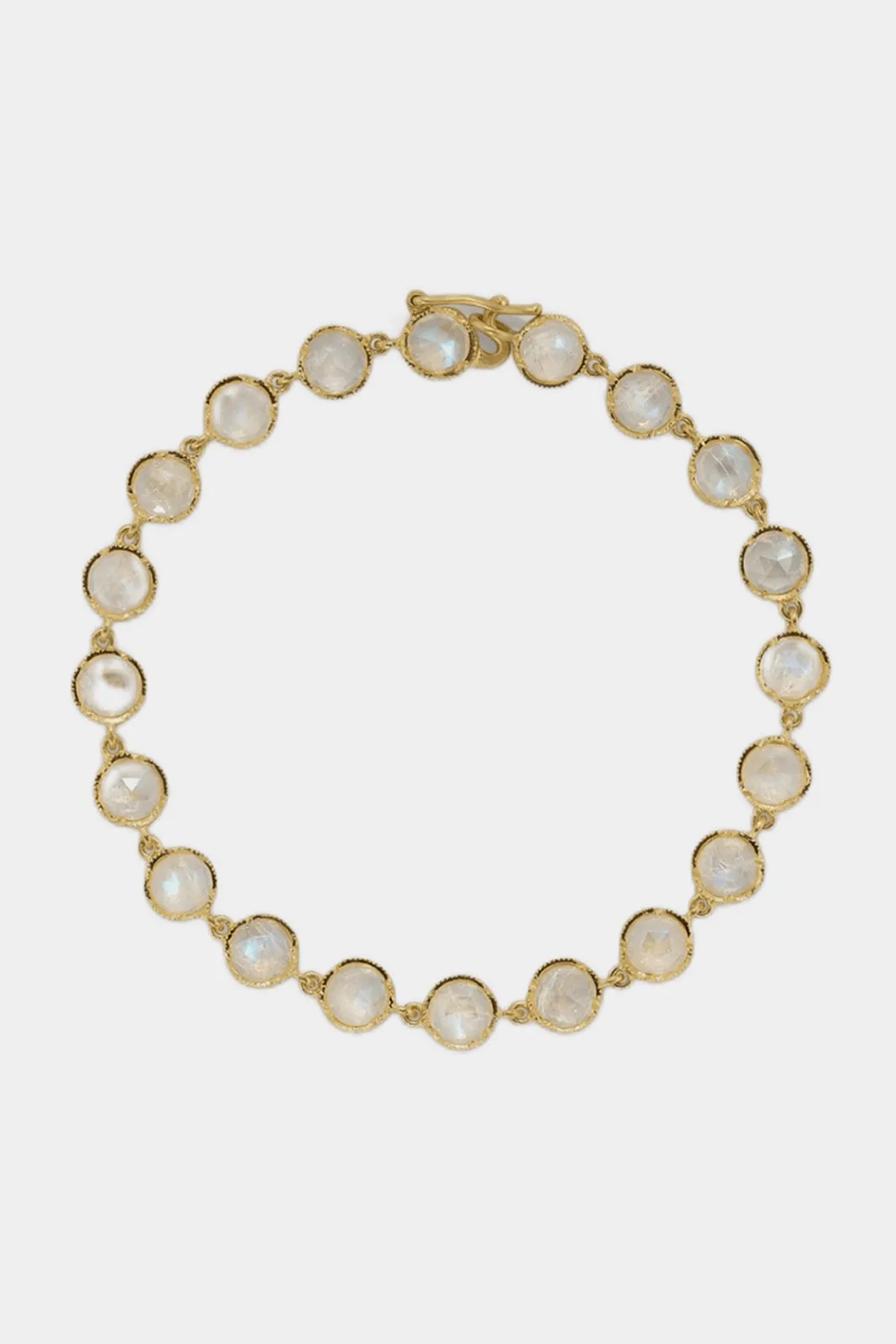 18K Yellow Gold Bracelet with 5mm Rose Cut Rainbow Moonstone