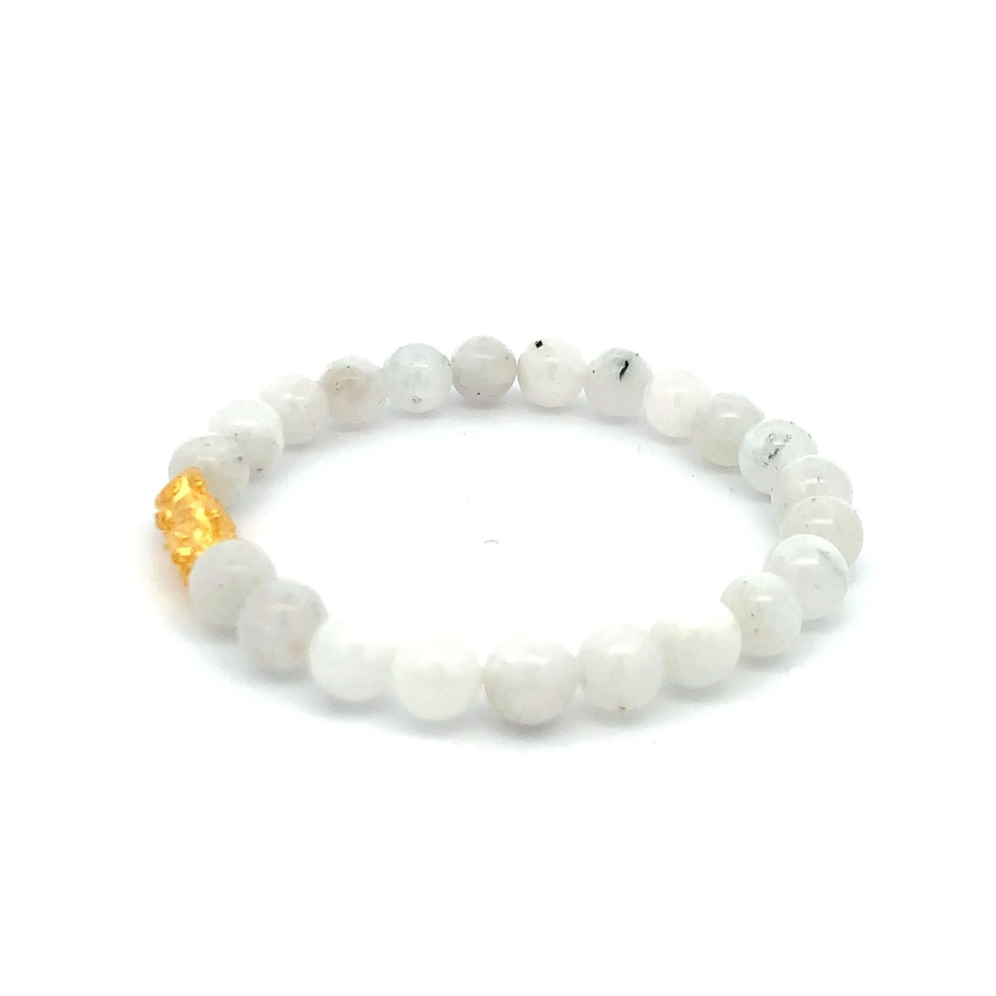 24K Gold Piyao Pixiu Lucky Charm Bracelet Gemstones Natural Moonstone  7-8mm