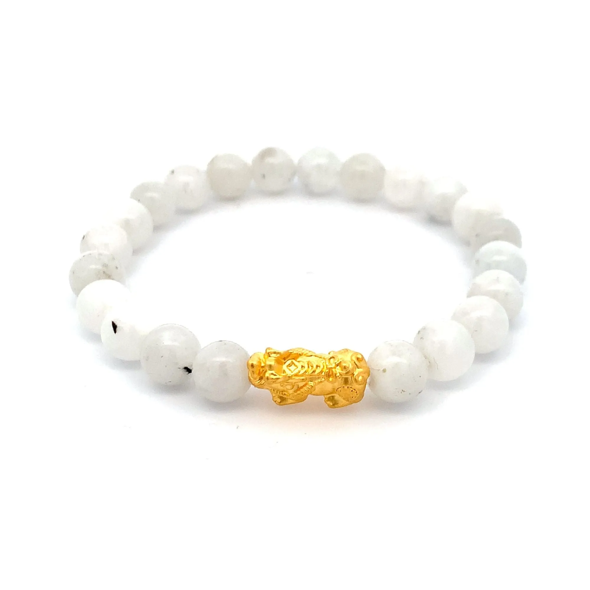 24K Gold Piyao Pixiu Lucky Charm Bracelet Gemstones Natural Moonstone  7-8mm