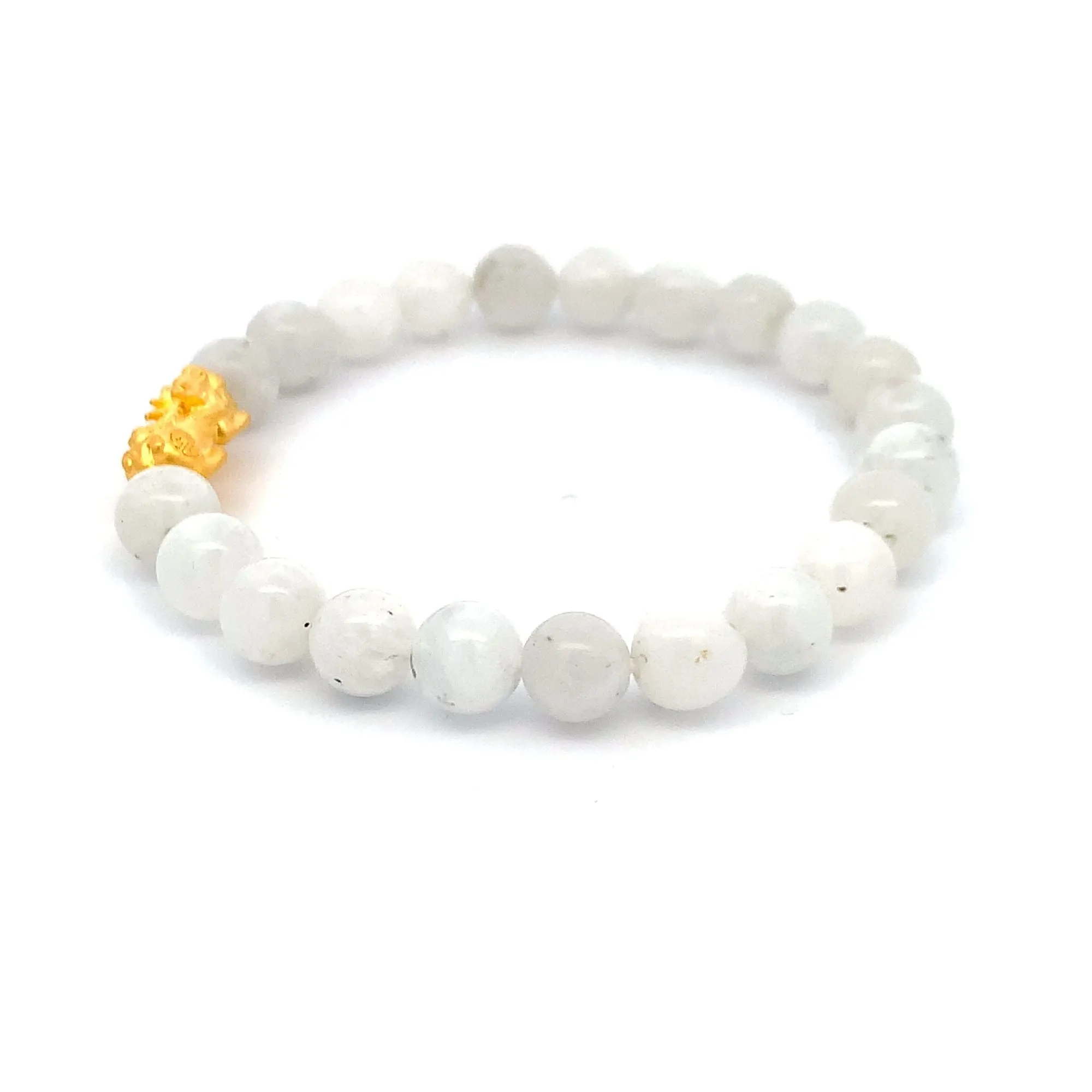 24K Gold Piyao Pixiu Lucky Charm Bracelet Gemstones Natural Moonstone  7-8mm