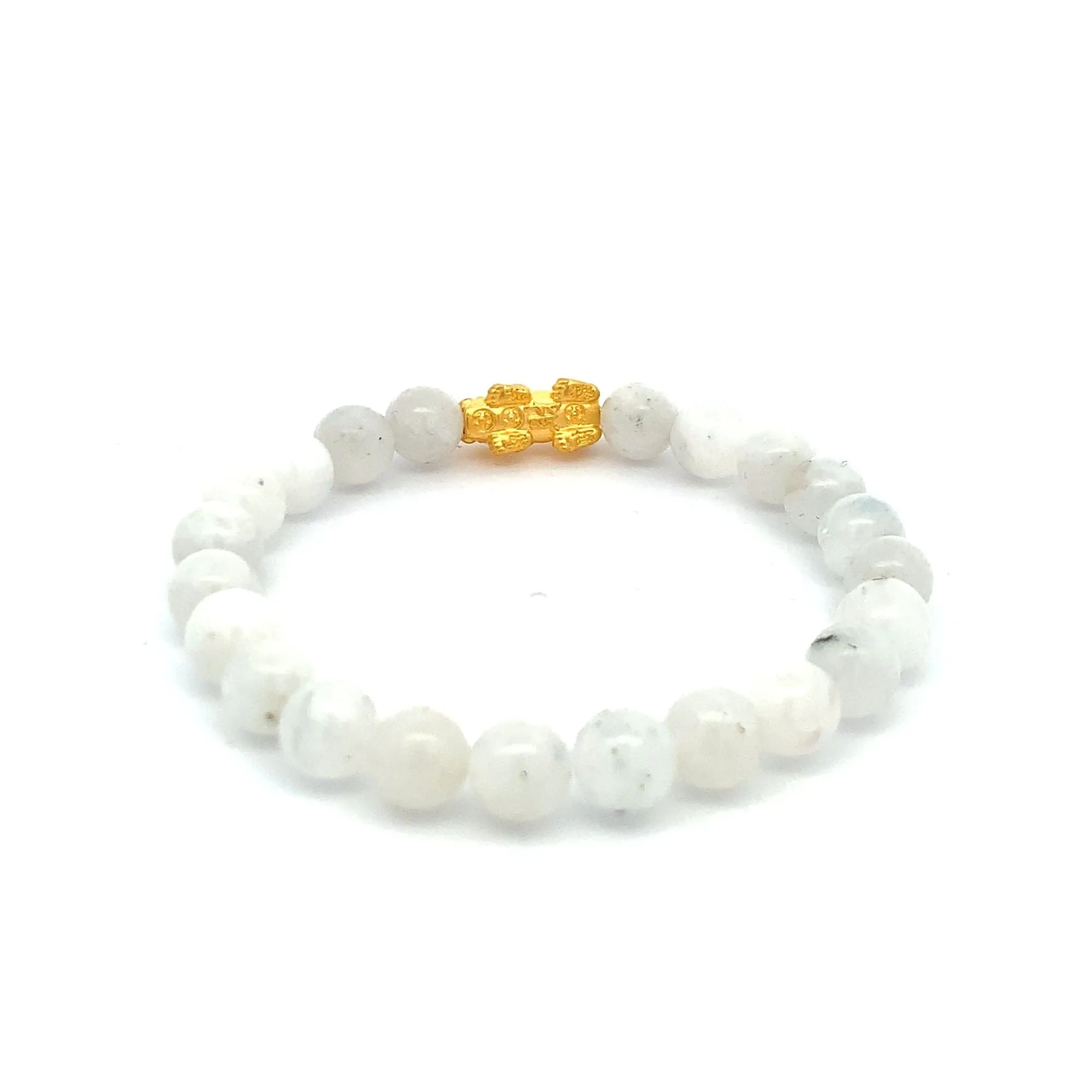 24K Gold Piyao Pixiu Lucky Charm Bracelet Gemstones Natural Moonstone  7-8mm