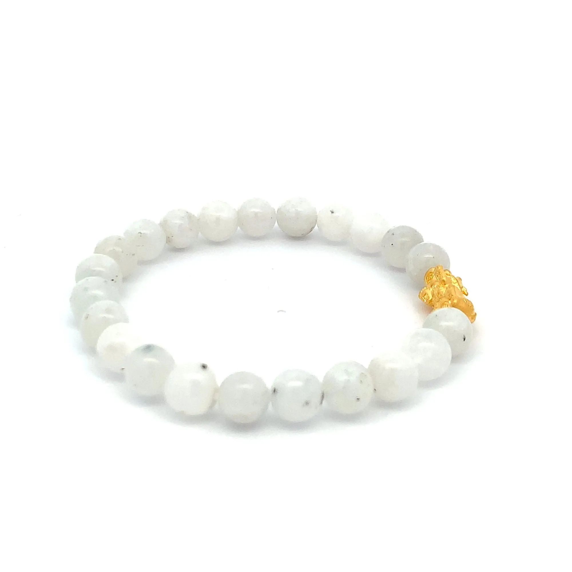 24K Gold Piyao Pixiu Lucky Charm Bracelet Gemstones Natural Moonstone  7-8mm