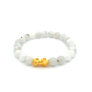 24K Gold Piyao Pixiu Lucky Charm Bracelet Gemstones Natural Moonstone  7-8mm
