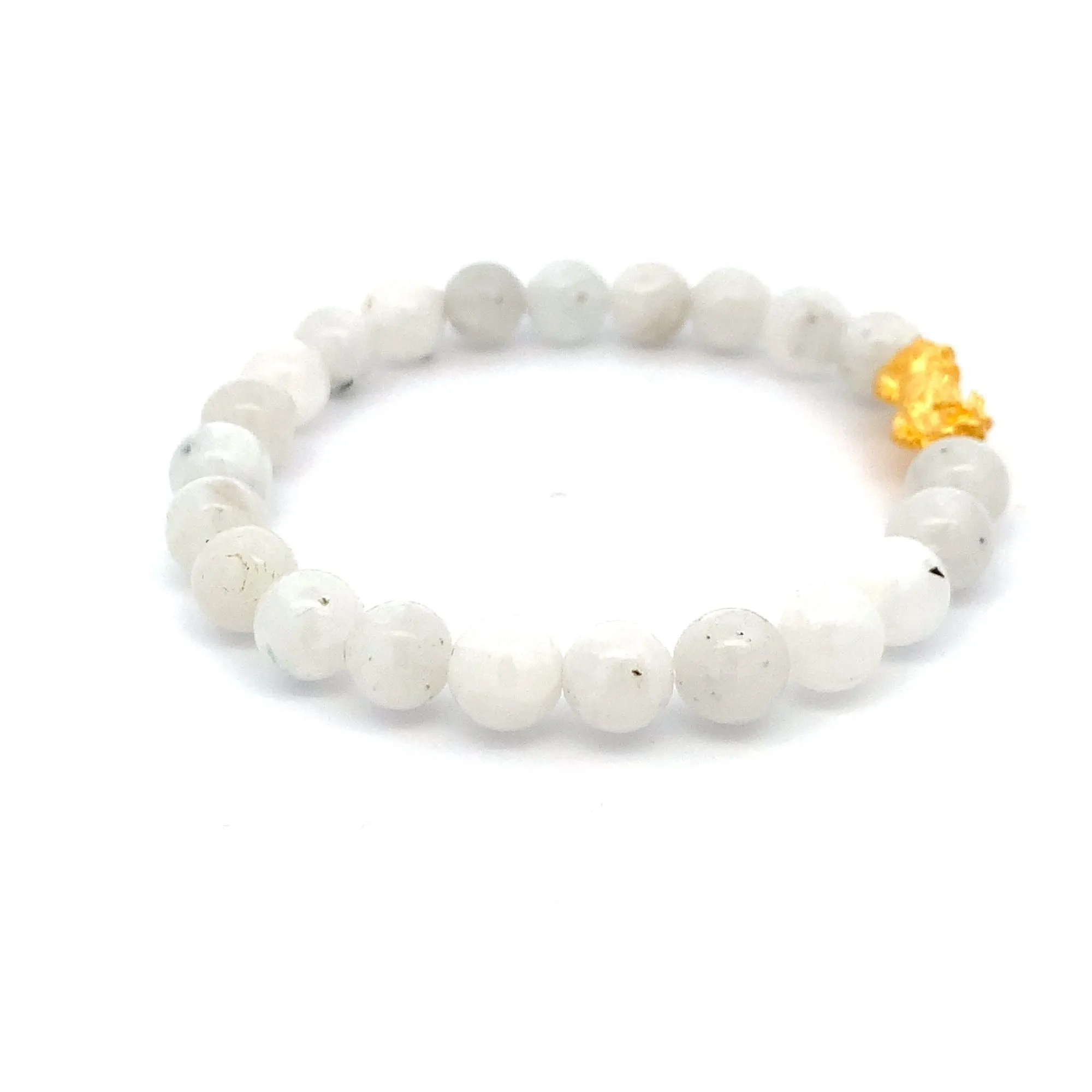 24K Gold Piyao Pixiu Lucky Charm Bracelet Gemstones Natural Moonstone  7-8mm