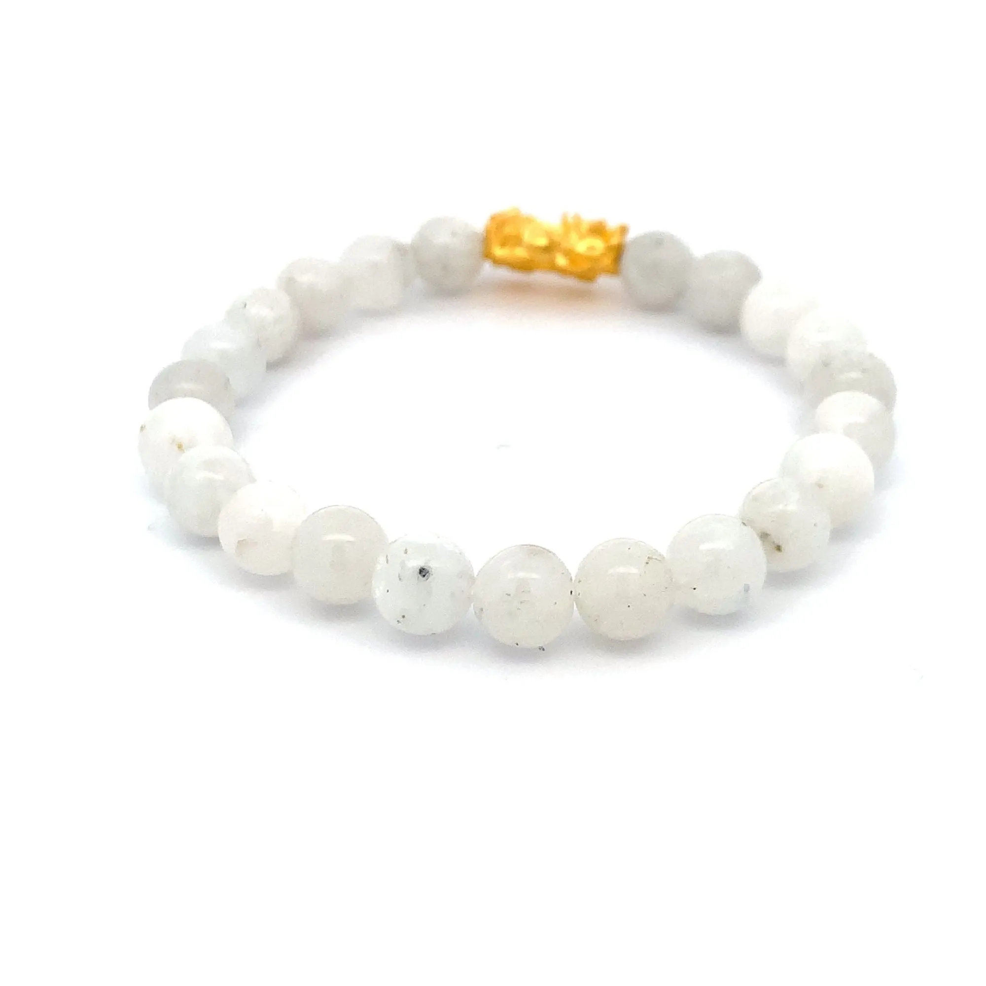 24K Gold Piyao Pixiu Lucky Charm Bracelet Gemstones Natural Moonstone  7-8mm