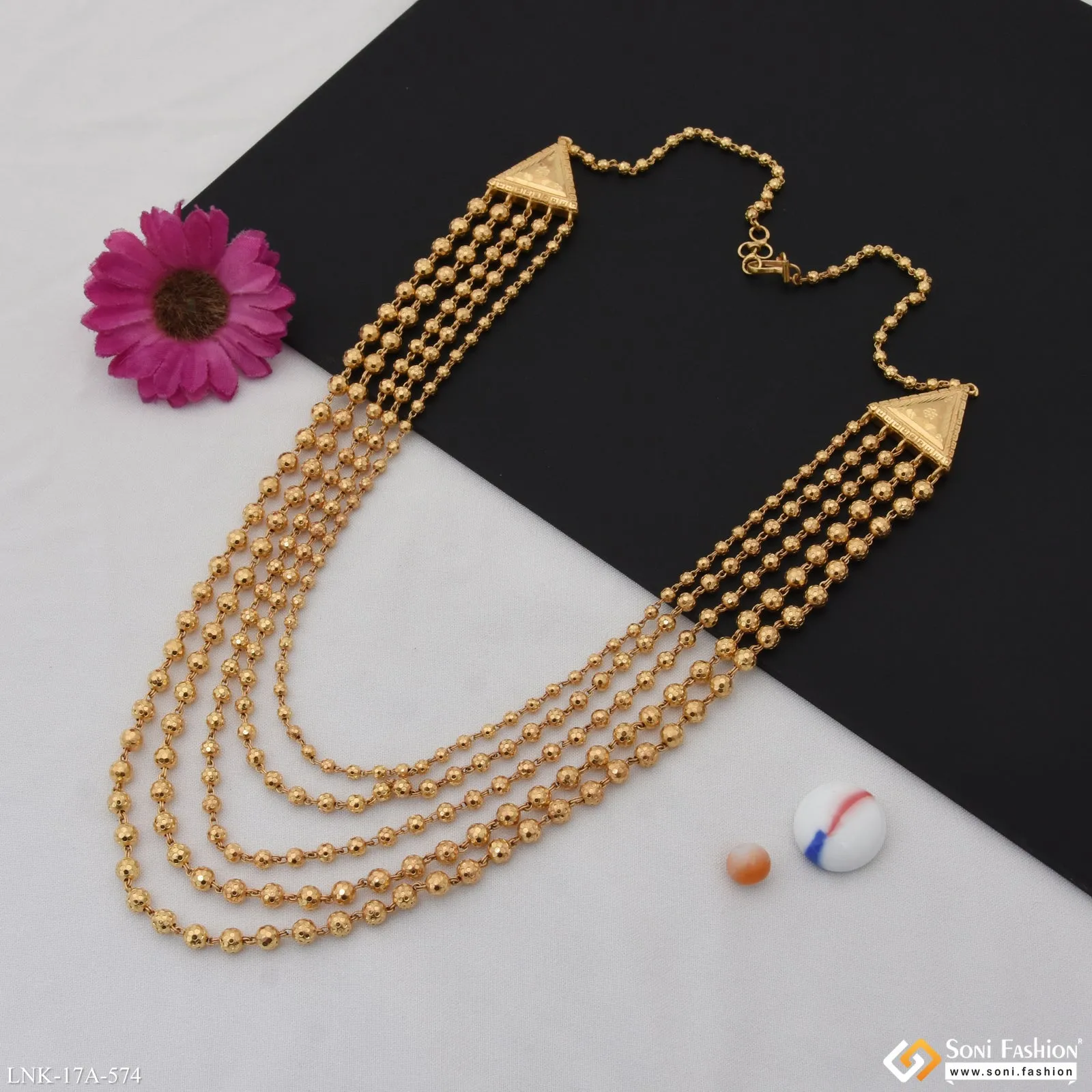 5 Line Gold Plated Brass Beaded Necklace for Women - Style A574