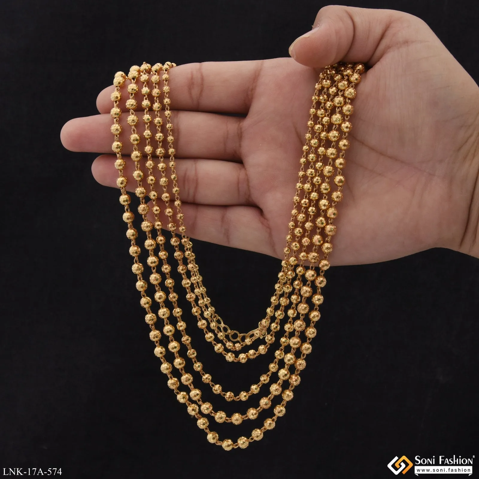 5 Line Gold Plated Brass Beaded Necklace for Women - Style A574
