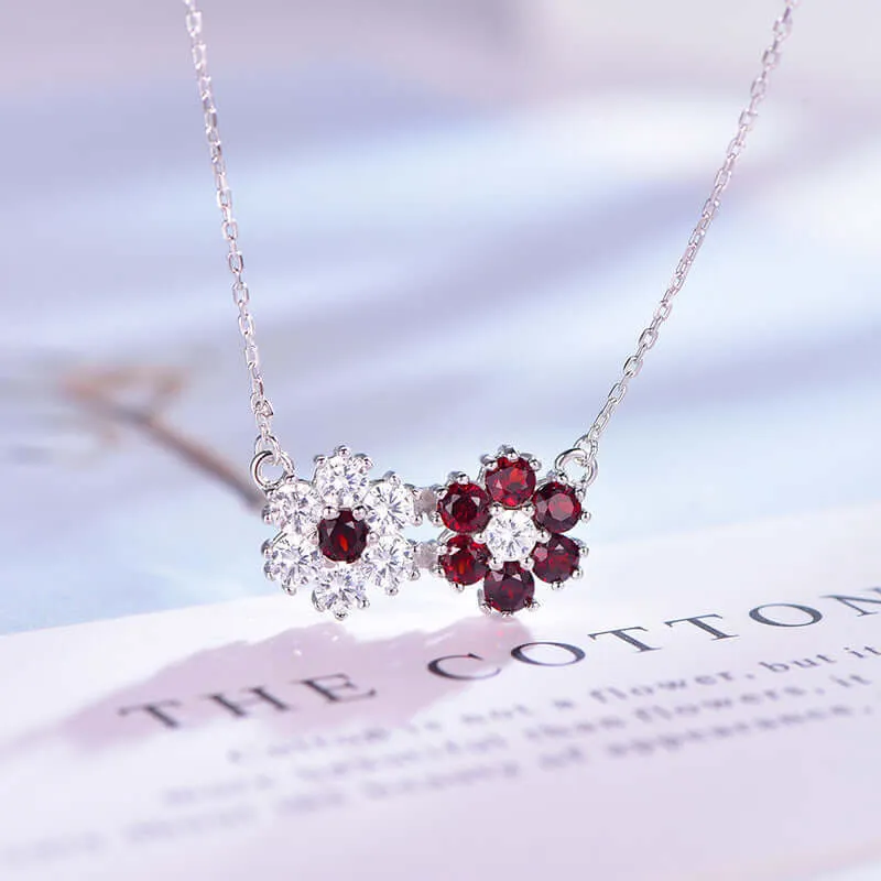 925 Silver Garnet Sunflower Necklace