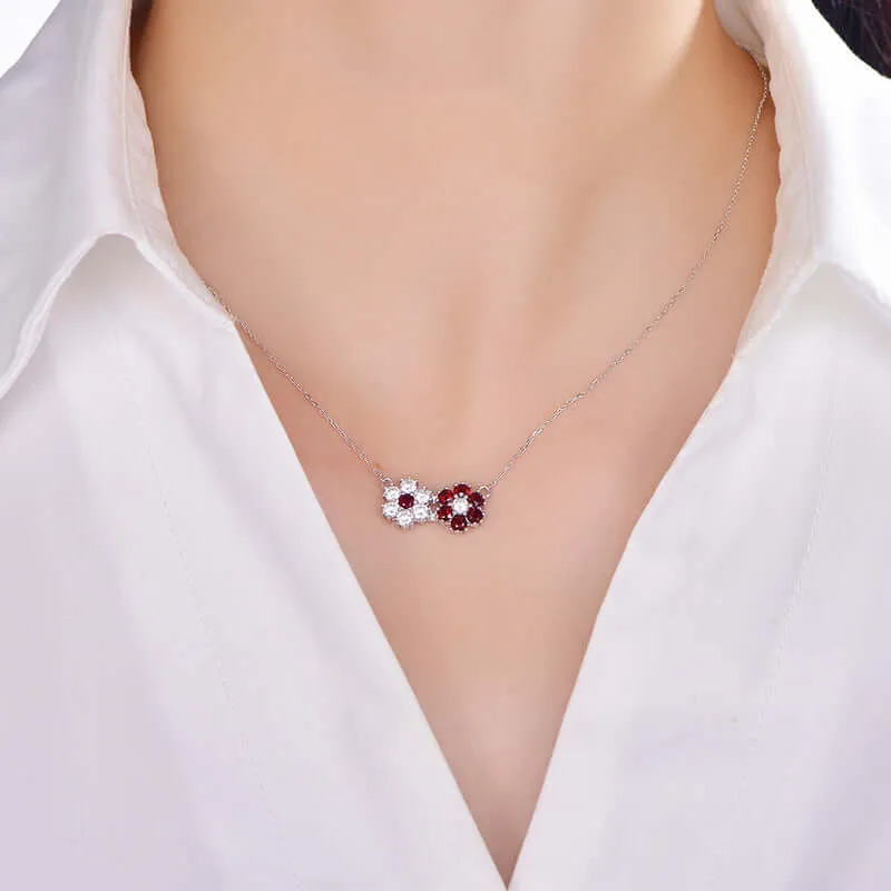 925 Silver Garnet Sunflower Necklace