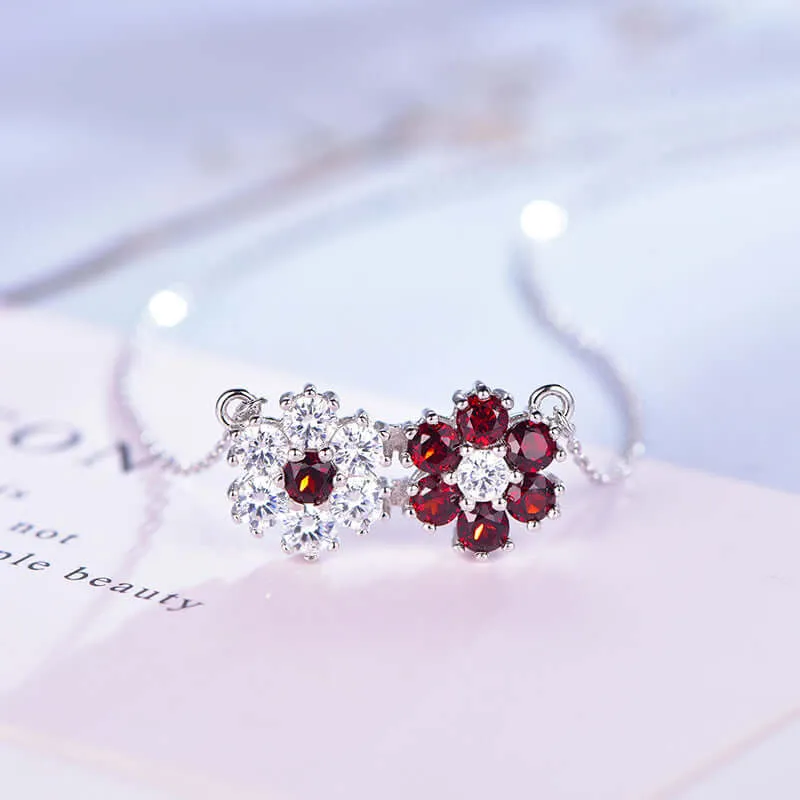 925 Silver Garnet Sunflower Necklace