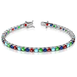 925 Sterling Silver Blue Red Green Multicolor CZ Tennis Bracelet, 7.5"