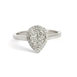 9CT White Gold Teardrop Cluster Diamond Ring