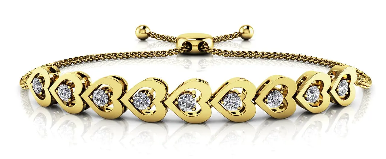Adjustable Diamond Heart Link Diamond Bracelet with 0.54 ct.(finished) 2.7mm