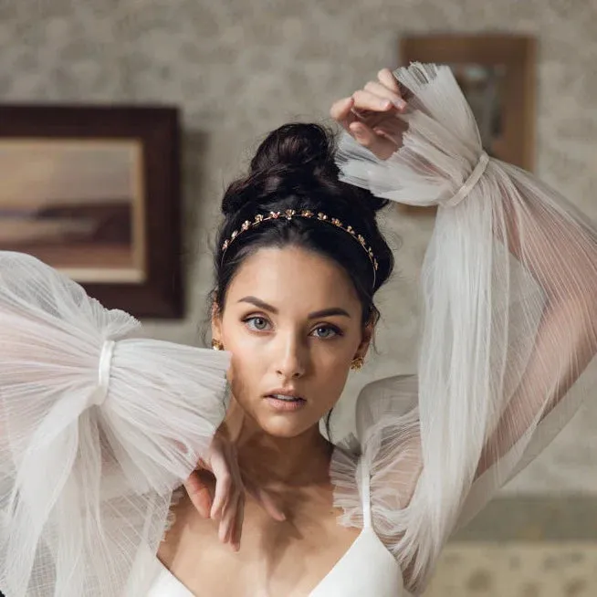 A'el Este - Valencia Set - Bridal Floral Crown & Amelia Headband - Gold