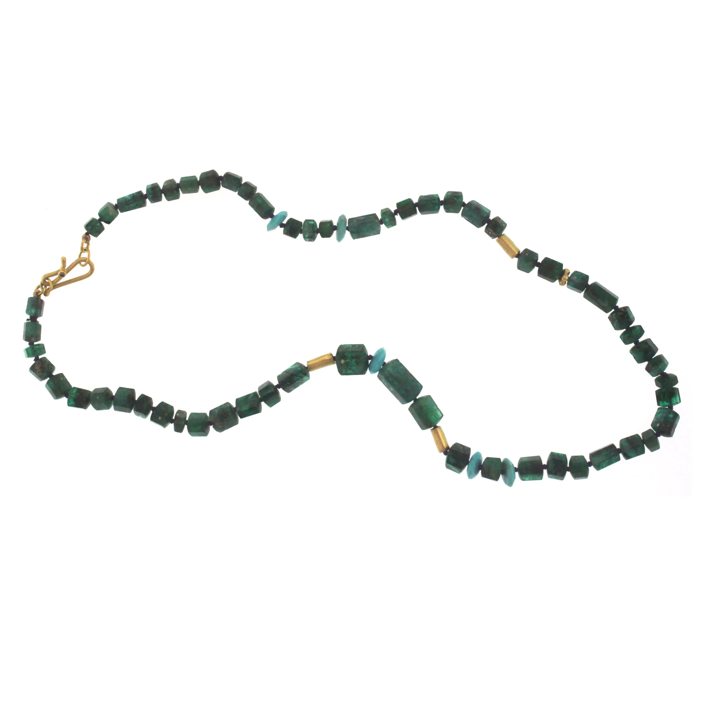 An Emerald   Turquoise and Gold Bead Necklace