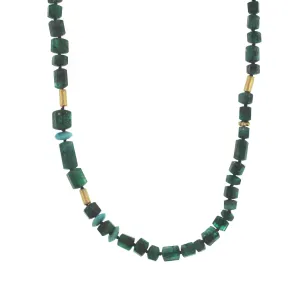 An Emerald   Turquoise and Gold Bead Necklace
