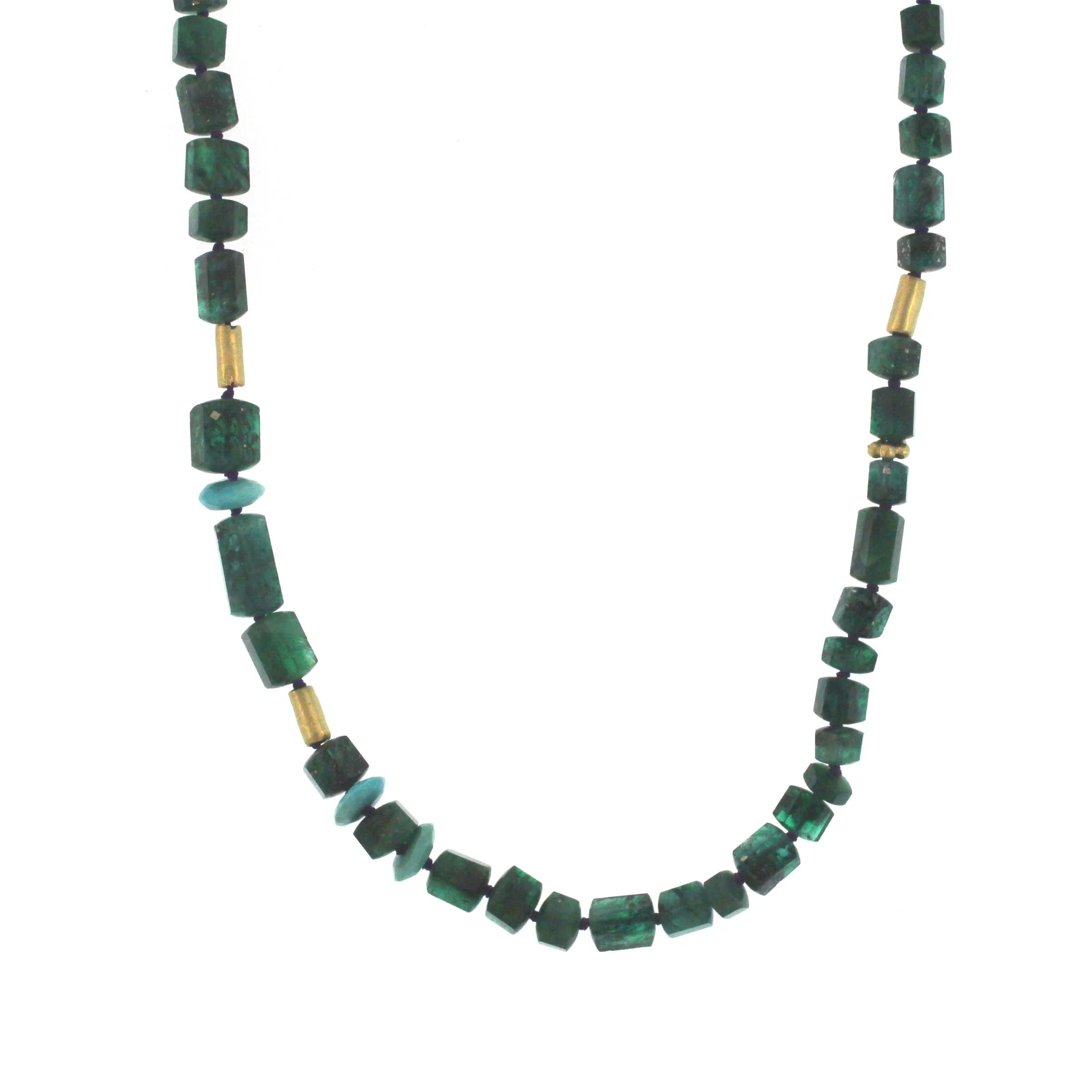 An Emerald   Turquoise and Gold Bead Necklace