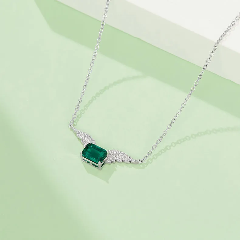 Angel Wings Rectangle Green Zircon Necklace